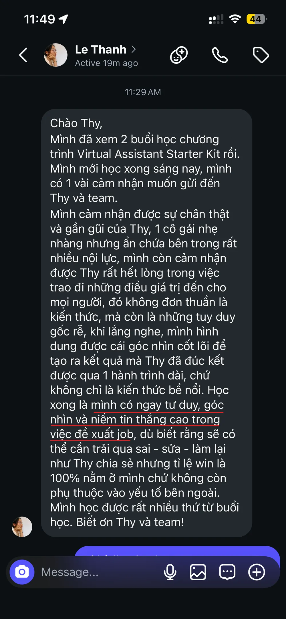 Phản hồi học viên Lê Thanh